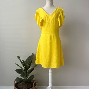 A New Day Summer Linen Ruffle Sleeves Yellow Mini Dress- Size 8